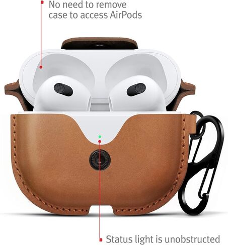 اثنا عشر جنوبًا AirSnap Gen 3 | حافظة/غطاء جلدي واقٍ مع مشبك لمنع الضياع وحزام حمل اختياري لسماعات AirPods Gen 3، أسود in Kuwait