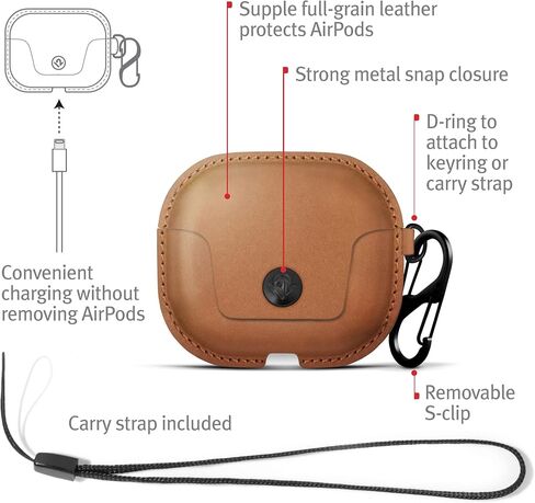 اثنا عشر جنوبًا AirSnap Gen 3 | حافظة/غطاء جلدي واقٍ مع مشبك لمنع الضياع وحزام حمل اختياري لسماعات AirPods Gen 3، أسود in Kuwait