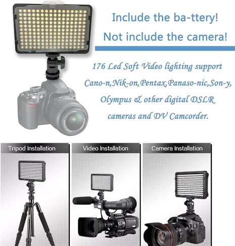 Digital SLR Camera Lighting - 176 Ultra Thin Dimmable Camera Photo/Studio Video LED Light Camcorder Lamp Panel with Color Filters for Nikon, Canon, Panasonic, Tripod, DSLR (NO Battery/NO AC Power) in Kuwait