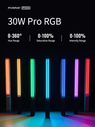 ZHIYUN FIVERAY F100 Combo RGB Light Wand, 100W LED Light Stick 20708 Lux CRI 96+ Handheld Video Light Wand with Barn Door, Diffuser, Grid 6 Lighting Effects Photography RGB Tube Light, Black in Saudi Arabia