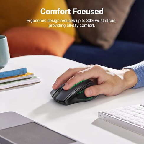 يوجرين ماوس 2.4G USB لاسلكي مريح، تصميم محمول بدون ضوضاء للابتوب والتابلت مع 5 مستويات DPI، قابل للتعديل بسرعة تمرير فائقة متوافق مع اجهزة الكمبيوتر اتش بي ولينوفو وماك بوك واسوس وديل - لون اسود in Saudi Arabia