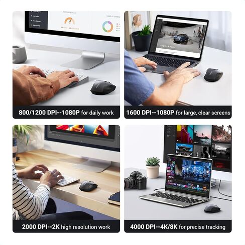 يوجرين ماوس 2.4G USB لاسلكي مريح، تصميم محمول بدون ضوضاء للابتوب والتابلت مع 5 مستويات DPI، قابل للتعديل بسرعة تمرير فائقة متوافق مع اجهزة الكمبيوتر اتش بي ولينوفو وماك بوك واسوس وديل - لون اسود in Saudi Arabia