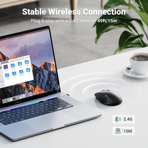 يوجرين ماوس 2.4G USB لاسلكي مريح، تصميم محمول بدون ضوضاء للابتوب والتابلت مع 5 مستويات DPI، قابل للتعديل بسرعة تمرير فائقة متوافق مع اجهزة الكمبيوتر اتش بي ولينوفو وماك بوك واسوس وديل - لون اسود in Saudi Arabia