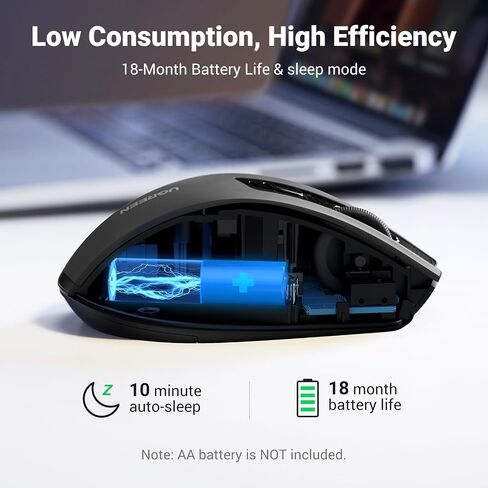 يوجرين ماوس 2.4G USB لاسلكي مريح، تصميم محمول بدون ضوضاء للابتوب والتابلت مع 5 مستويات DPI، قابل للتعديل بسرعة تمرير فائقة متوافق مع اجهزة الكمبيوتر اتش بي ولينوفو وماك بوك واسوس وديل - لون اسود in Saudi Arabia