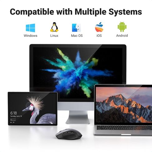 يوجرين ماوس 2.4G USB لاسلكي مريح، تصميم محمول بدون ضوضاء للابتوب والتابلت مع 5 مستويات DPI، قابل للتعديل بسرعة تمرير فائقة متوافق مع اجهزة الكمبيوتر اتش بي ولينوفو وماك بوك واسوس وديل - لون اسود in Saudi Arabia