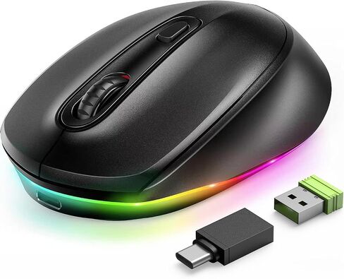 ماوس سيندا USB C لاسلكي لجهاز MacBook، محرك ماوس 2 في 1، قابل لإعادة الشحن مع قوس قزح LED، جهاز محرك ماوس غير قابل للاكتشاف لجهاز MacBook Pro/Air وWindows Laptop - أسود in Saudi Arabia