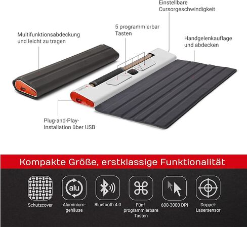 Contour Design RollerMouse Mobile - ماوس لاسلكي مريح - ماوس بلوتوث لاستخدام الكمبيوتر المحمول - ماوس كمبيوتر يمكن استخدامه بكلتا اليدين للسفر - متوافق مع أجهزة Mac والكمبيوتر الشخصي - (12 بوصة، 0.6 رطل) in Kuwait