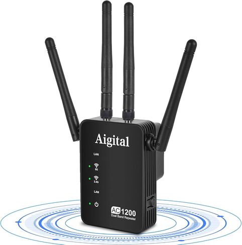 WiFi Extender, 1200Mbps WiFi Extender Signal Booster Long Range Outdoor, Dual Band WiFi Booster Wireless Repeater with Ethernet Ports,Covers up to 3000Sq.ft and 30 Devices,4 Ethernet Ports, Easy Setup in Kuwait