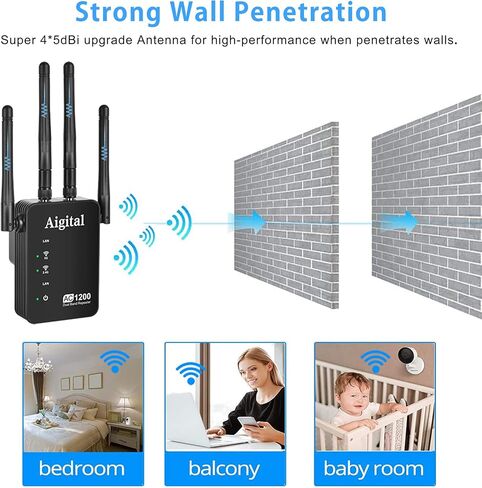 WiFi Extender, 1200Mbps WiFi Extender Signal Booster Long Range Outdoor, Dual Band WiFi Booster Wireless Repeater with Ethernet Ports,Covers up to 3000Sq.ft and 30 Devices,4 Ethernet Ports, Easy Setup in Kuwait