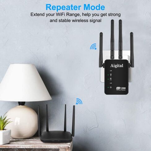 WiFi Extender, 1200Mbps WiFi Extender Signal Booster Long Range Outdoor, Dual Band WiFi Booster Wireless Repeater with Ethernet Ports,Covers up to 3000Sq.ft and 30 Devices,4 Ethernet Ports, Easy Setup in Kuwait