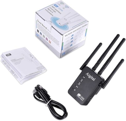 WiFi Extender, 1200Mbps WiFi Extender Signal Booster Long Range Outdoor, Dual Band WiFi Booster Wireless Repeater with Ethernet Ports,Covers up to 3000Sq.ft and 30 Devices,4 Ethernet Ports, Easy Setup in Kuwait