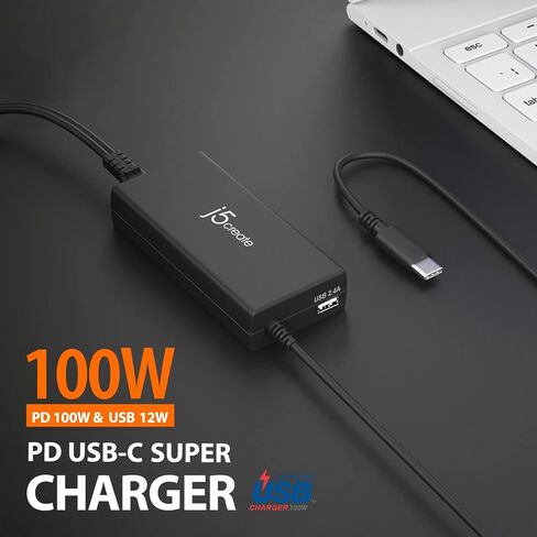 شاحن سريع j5create USB Type C PD 100W لأجهزة MacBook Pro وChromebook والكمبيوتر المحمول والكمبيوتر المحمول والكمبيوتر اللوحي والهواتف الذكية Android وiOS (JUP2290) in Kuwait