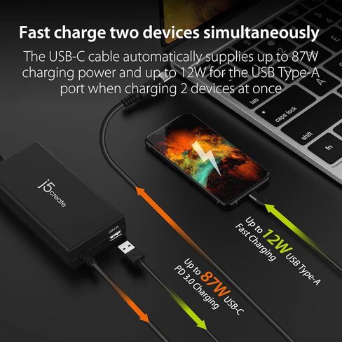 شاحن سريع j5create USB Type C PD 100W لأجهزة MacBook Pro وChromebook والكمبيوتر المحمول والكمبيوتر المحمول والكمبيوتر اللوحي والهواتف الذكية Android وiOS (JUP2290) in Kuwait