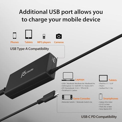 شاحن سريع j5create USB Type C PD 100W لأجهزة MacBook Pro وChromebook والكمبيوتر المحمول والكمبيوتر المحمول والكمبيوتر اللوحي والهواتف الذكية Android وiOS (JUP2290) in Kuwait
