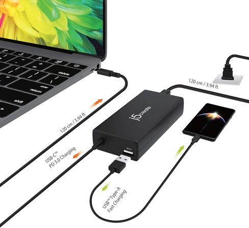 شاحن سريع j5create USB Type C PD 100W لأجهزة MacBook Pro وChromebook والكمبيوتر المحمول والكمبيوتر المحمول والكمبيوتر اللوحي والهواتف الذكية Android وiOS (JUP2290) in Kuwait