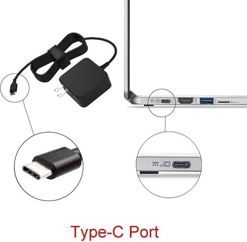 شاحن USB C بقدرة 45 وات لجهاز Samsung Chromebook 4، 4+، XE310XBA، XE350XBA، كمبيوتر محمول من النوع C، (معتمد من UL للسلامة) in Saudi Arabia