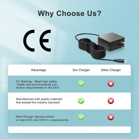 شاحن USB C بقدرة 45 وات لجهاز Samsung Chromebook 4، 4+، XE310XBA، XE350XBA، كمبيوتر محمول من النوع C، (معتمد من UL للسلامة) in Saudi Arabia