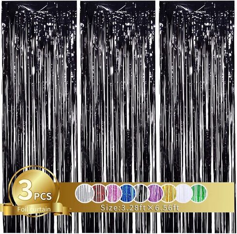 toniful 3pcs اللافتات الباب الفضي، 3.28ft × 6.56ft الفضة كشك الصور خلفية اللافتات المعدنية الفضة احباط هامش الستائر لعيد ميلاد، عيد الميلاد، السنة الجديدة، العازبة، ديسكو حزب اللافتات ديكور in Kuwait