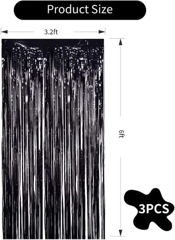 toniful 3pcs اللافتات الباب الفضي، 3.28ft × 6.56ft الفضة كشك الصور خلفية اللافتات المعدنية الفضة احباط هامش الستائر لعيد ميلاد، عيد الميلاد، السنة الجديدة، العازبة، ديسكو حزب اللافتات ديكور in Kuwait