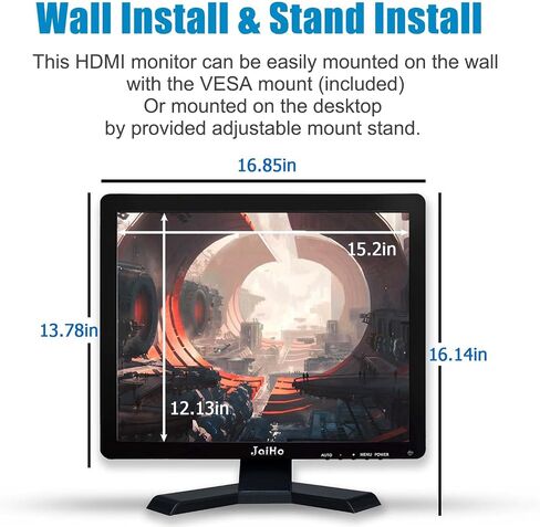 JaiHo 12-Inch 4:3 Security Monitor, 800x600 No Image Stretching CCTV Screen with Metal Housing, BNC HDMI VGA AV USB Input, Industrial Display with Built-in Speakers Remote Control & VESA Mount in Saudi Arabia