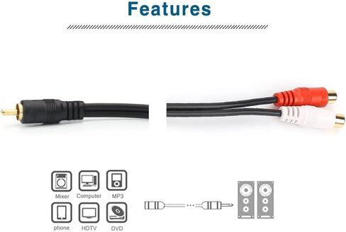 كابل صوت ستيريو RCA أنثى إلى 2 RCA ذكر Y-Cable مع موصل OFC مزدوج الحماية وغطاء معدني مطلي بالذهب وسترة PVC مرنة (0.2 متر/0.5 قدم)، مكبر صوت in Kuwait