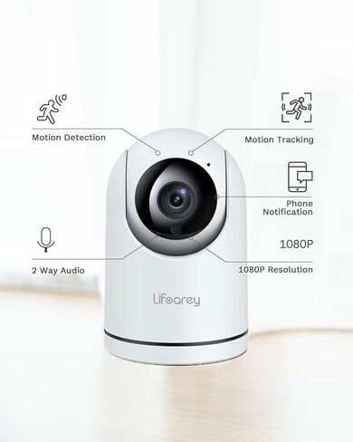 Lifoarey 1080P كاميرا WiFi داخلية، كاميرا للحيوانات الأليفة مع تتبع الحركة للكلاب أو القطط، كاميرا أمان داخلية مع صوت ثنائي الاتجاه، رؤية ليلية بالأشعة تحت الحمراء - كاميرا WiFi 2.4 جيجا هرتز مع تطبيق الهاتف in Kuwait