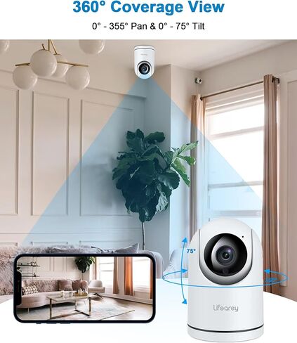 Lifoarey 1080P كاميرا WiFi داخلية، كاميرا للحيوانات الأليفة مع تتبع الحركة للكلاب أو القطط، كاميرا أمان داخلية مع صوت ثنائي الاتجاه، رؤية ليلية بالأشعة تحت الحمراء - كاميرا WiFi 2.4 جيجا هرتز مع تطبيق الهاتف in Kuwait