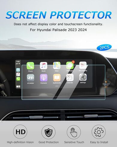 Autorder 2PCS Screen Protector for 2023 2024 Hyundai Palisade Accessories 12.3-Inch Tempered Glass 9H Navigation Touchscreen Protective Film in Kuwait