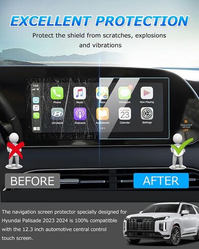 Autorder 2PCS Screen Protector for 2023 2024 Hyundai Palisade Accessories 12.3-Inch Tempered Glass 9H Navigation Touchscreen Protective Film in Kuwait