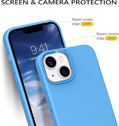 حافظة DOMAVER لهاتف iPhone 13 مصنوعة من السيليكون الناعم وبطانة من الألياف الدقيقة والمطاط وغطاء واقٍ لهاتف iPhone 13 - وردي فاقع in Kuwait
