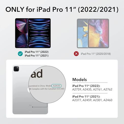 حافظة ESR دوارة لجهاز iPad Pro 11 بوصة (2022/2021، الجيل الرابع/الثالث)، حافظة iPad Pro 11 قابلة للطي مع حامل أقلام، غطاء مغناطيسي قابل للإزالة، حامل عمودي، سلسلة Rebound 360، أسود in Kuwait