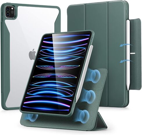حافظة ESR دوارة لجهاز iPad Pro 11 بوصة (2022/2021، الجيل الرابع/الثالث)، حافظة iPad Pro 11 قابلة للطي مع حامل أقلام، غطاء مغناطيسي قابل للإزالة، حامل عمودي، سلسلة Rebound 360، أسود in Kuwait