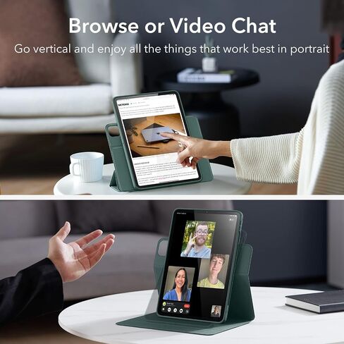 حافظة ESR دوارة لجهاز iPad Pro 11 بوصة (2022/2021، الجيل الرابع/الثالث)، حافظة iPad Pro 11 قابلة للطي مع حامل أقلام، غطاء مغناطيسي قابل للإزالة، حامل عمودي، سلسلة Rebound 360، أسود in Kuwait
