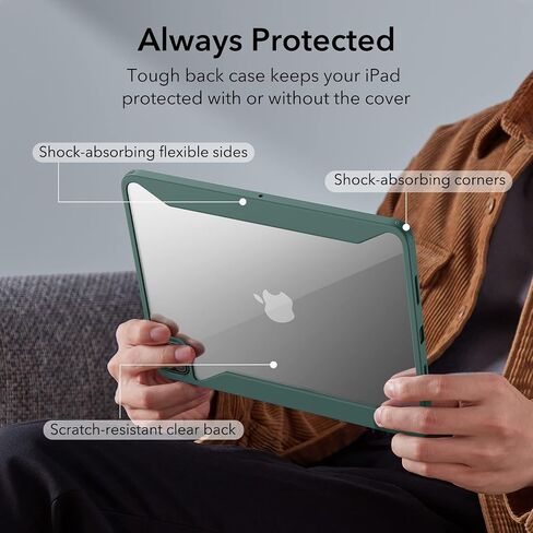 حافظة ESR دوارة لجهاز iPad Pro 11 بوصة (2022/2021، الجيل الرابع/الثالث)، حافظة iPad Pro 11 قابلة للطي مع حامل أقلام، غطاء مغناطيسي قابل للإزالة، حامل عمودي، سلسلة Rebound 360، أسود in Kuwait