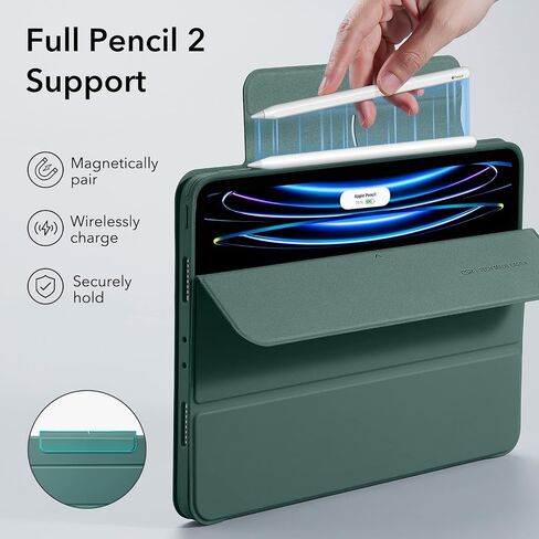 حافظة ESR دوارة لجهاز iPad Pro 11 بوصة (2022/2021، الجيل الرابع/الثالث)، حافظة iPad Pro 11 قابلة للطي مع حامل أقلام، غطاء مغناطيسي قابل للإزالة، حامل عمودي، سلسلة Rebound 360، أسود in Kuwait