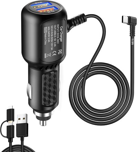 Dash Cam Charger USB C,Type C USB Power Cord,Dual USB Port(6.5FT) | Power Cord for Dashcam Supply,Fast Charging Cord Suitable for REDTIGER F7N、Vantrue N4、WOLFBOX etc Dashcam GPS navigators in Kuwait
