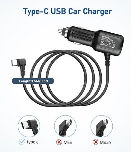Dash Cam Charger USB C,Type C USB Power Cord,Dual USB Port(6.5FT) | Power Cord for Dashcam Supply,Fast Charging Cord Suitable for REDTIGER F7N、Vantrue N4、WOLFBOX etc Dashcam GPS navigators in Kuwait