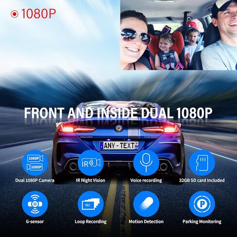 FocuWay Dash Cam Front and Rear Dual 1080P Two Channels with IR Night Vision Car Camera SD Card Included Dashboard Camera Dashcam for Cars HDR Motion Detection and G-Sensor for Car, Taxi in Kuwait