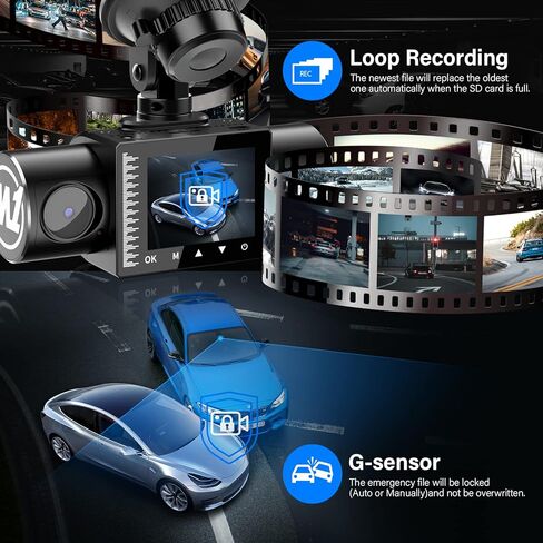 FocuWay Dash Cam Front and Rear Dual 1080P Two Channels with IR Night Vision Car Camera SD Card Included Dashboard Camera Dashcam for Cars HDR Motion Detection and G-Sensor for Car, Taxi in Kuwait