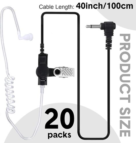 20 Packs Radio Earpiece 3.5mm Earpiece Walkie Talkie Surveillance Headset Single Wire Listen Only Ear Piece with Clear Acoustic Coil Tube Earbud Audio Kit in Saudi Arabia