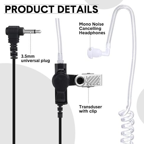 20 Packs Radio Earpiece 3.5mm Earpiece Walkie Talkie Surveillance Headset Single Wire Listen Only Ear Piece with Clear Acoustic Coil Tube Earbud Audio Kit in Saudi Arabia