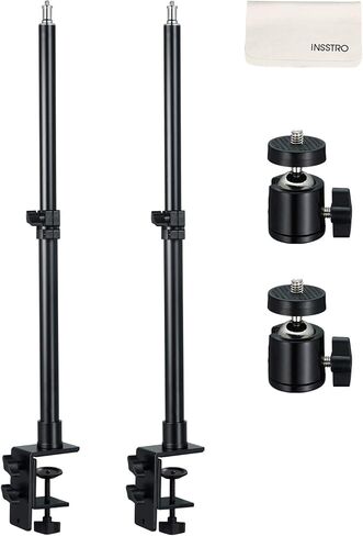 حامل إضاءة يوضع على الطاولة من INSSTRO مع رأس كروي ثلاثي القوائم (قطعتان)، حامل مكتب قابل للتعديل مقاس 13.3 - 22.8 سم مع برغي 1/4 بوصة لإضاءة حلقة LED، حامل مصباح سطح المكتب للمكياج، يوتيوب، عرض مباشر in Kuwait