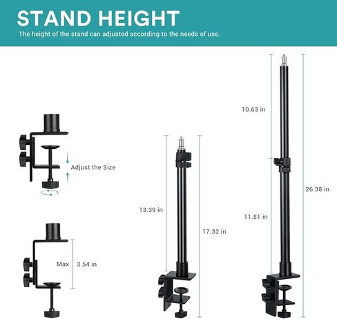 حامل إضاءة يوضع على الطاولة من INSSTRO مع رأس كروي ثلاثي القوائم (قطعتان)، حامل مكتب قابل للتعديل مقاس 13.3 - 22.8 سم مع برغي 1/4 بوصة لإضاءة حلقة LED، حامل مصباح سطح المكتب للمكياج، يوتيوب، عرض مباشر in Kuwait