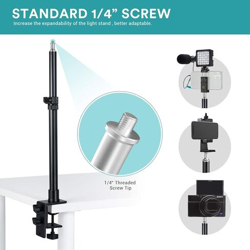 حامل إضاءة يوضع على الطاولة من INSSTRO مع رأس كروي ثلاثي القوائم (قطعتان)، حامل مكتب قابل للتعديل مقاس 13.3 - 22.8 سم مع برغي 1/4 بوصة لإضاءة حلقة LED، حامل مصباح سطح المكتب للمكياج، يوتيوب، عرض مباشر in Kuwait