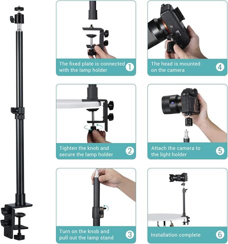 حامل إضاءة يوضع على الطاولة من INSSTRO مع رأس كروي ثلاثي القوائم (قطعتان)، حامل مكتب قابل للتعديل مقاس 13.3 - 22.8 سم مع برغي 1/4 بوصة لإضاءة حلقة LED، حامل مصباح سطح المكتب للمكياج، يوتيوب، عرض مباشر in Kuwait