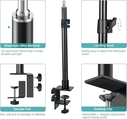 حامل إضاءة يوضع على الطاولة من INSSTRO مع رأس كروي ثلاثي القوائم (قطعتان)، حامل مكتب قابل للتعديل مقاس 13.3 - 22.8 سم مع برغي 1/4 بوصة لإضاءة حلقة LED، حامل مصباح سطح المكتب للمكياج، يوتيوب، عرض مباشر in Kuwait