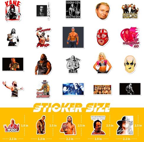 مجموعة ملصقات مصارعة من الفينيل مقاومة للماء للسيارة واللابتوب وممتص الصدمات والسيارة والامتعة والدراجة وزجاجة المياه ولوح التزلج والجيتار من 50 قطعة in Kuwait