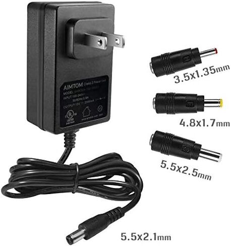 UL Listed 15V 2A Power Supply, 100-240V AC to 15VDC 2000mA Wall Charger Replacement Adapter with 5.5mm x 2.1mm /2.5mm, 3.5 x 1.35mm, 4.8mm x 1.7mm Output Jack for AIMTOM SPS-155 and Small Electronics in Saudi Arabia