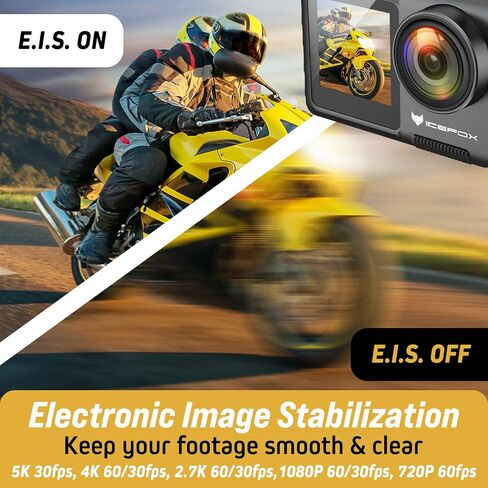 Icefox Action Camera 5K 30FPS 20MP with Touch Screen, EIS 4X Zoom Adjustable View Angle, 98FT 30M Waterproof Underwater Camera Remote Control Sports Camera with External Microphone and Accessories Kit in Saudi Arabia