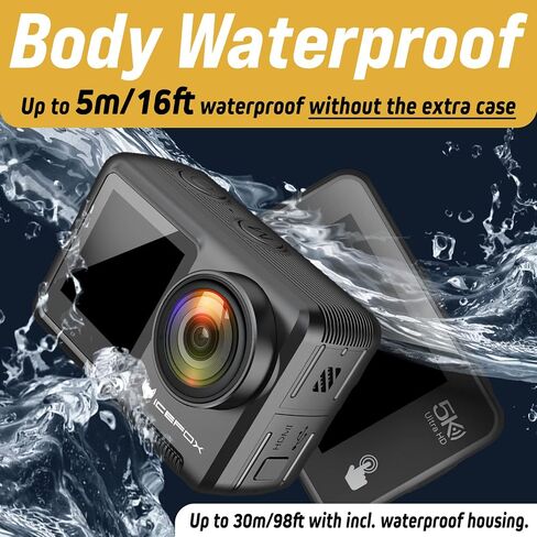 Icefox Action Camera 5K 30FPS 20MP with Touch Screen, EIS 4X Zoom Adjustable View Angle, 98FT 30M Waterproof Underwater Camera Remote Control Sports Camera with External Microphone and Accessories Kit in Saudi Arabia
